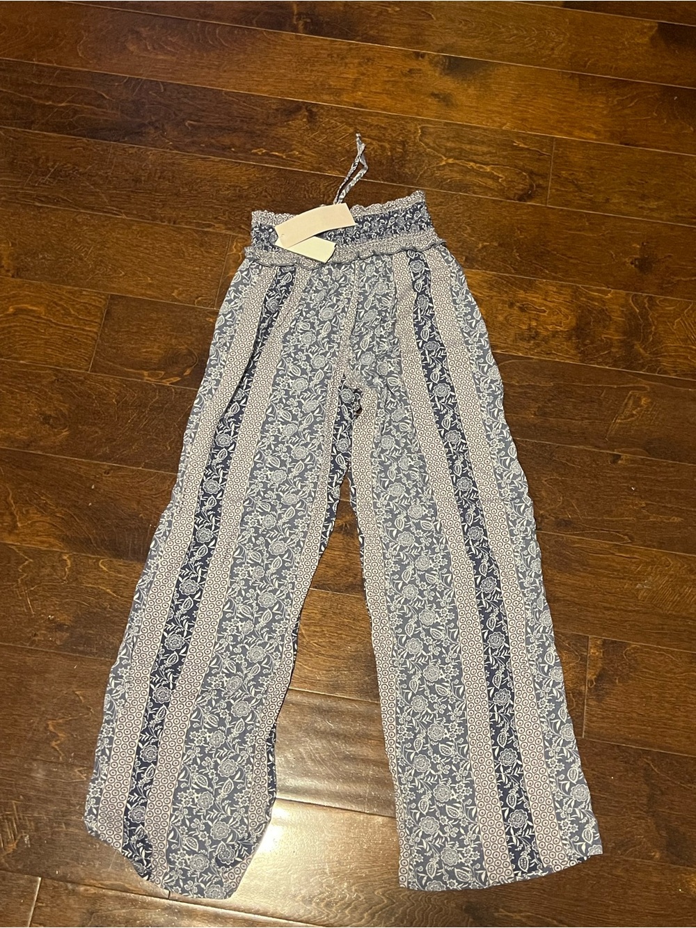 Macy's Blue and Taupe Paisley Wide-Leg Pants